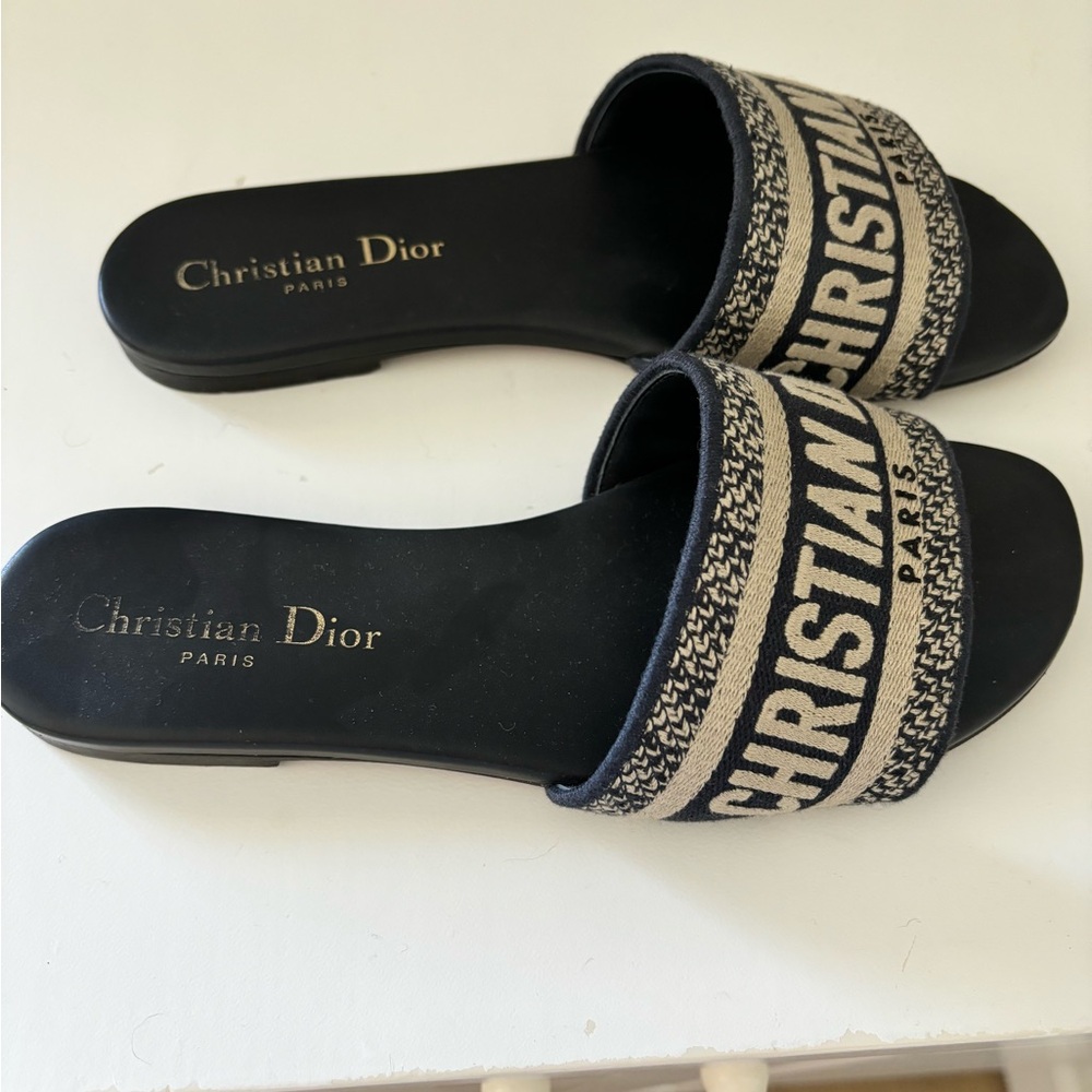 Dior Dway Slide - Embroidered cotton - Navy - 35.5